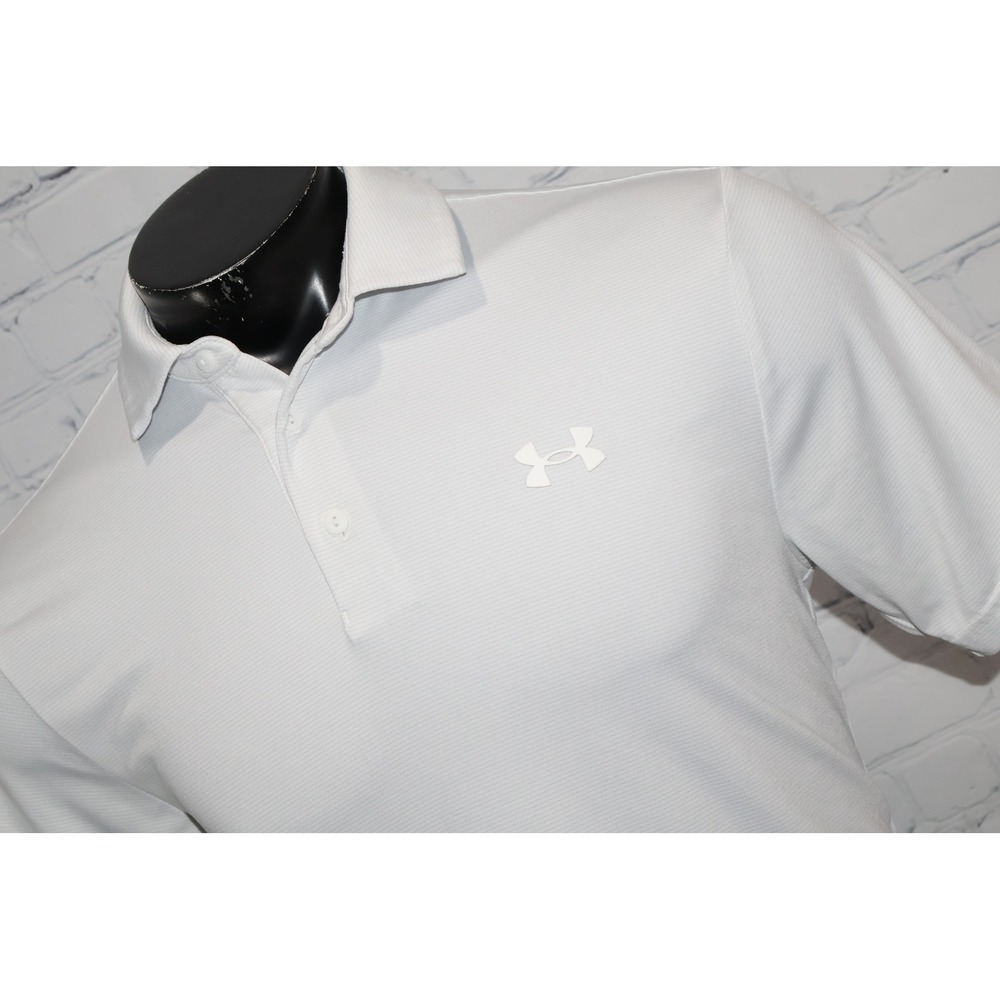 Under Armour Playoff Polo Mens Medium White Gray Striped Golf Shirt **